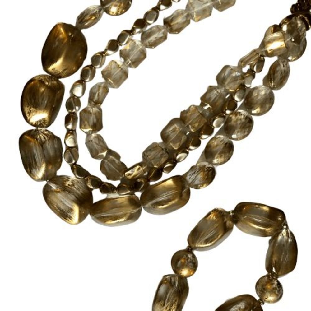 16"+ Multi-Strand Chunky Gold Painted Lucite Necklace Matching Stretch Bracelet